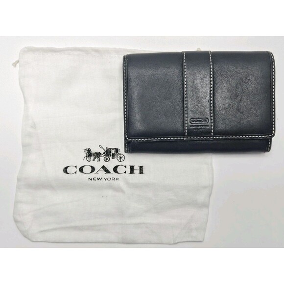 Vintage Coach Black Leather Wallet 5.5x4" With Dust Bag - Picture 1 of 10